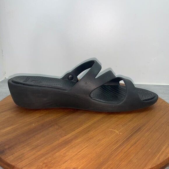Crocs Patricia Low Wedge Women's Black Slide Sandals Size 11 Comfort Slip On - Picture 2 of 12